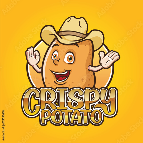 Baked Potato Logo Design. French Fries Mascot Design with Cowboy Hat
