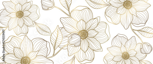 Vector luxury illustration with golden flowers  branches  leaves  buds on a white background for decor  covers  backgrounds  wallpapers