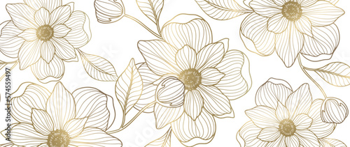 Wallpaper Mural Vector luxury illustration with golden flowers, branches, leaves, buds on a white background for decor, covers, backgrounds, wallpapers Torontodigital.ca