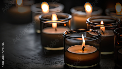 Closeup shot of prayer candles with dark background generative ai,