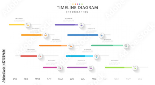 Infographic template for business. 12 Months modern Timeline diagram calendar with project roadmap, presentation vector infographic.