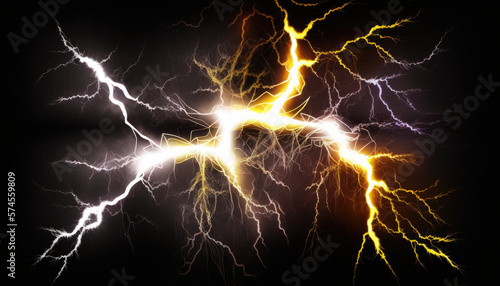 energy electricity lightnings on black background generative ai