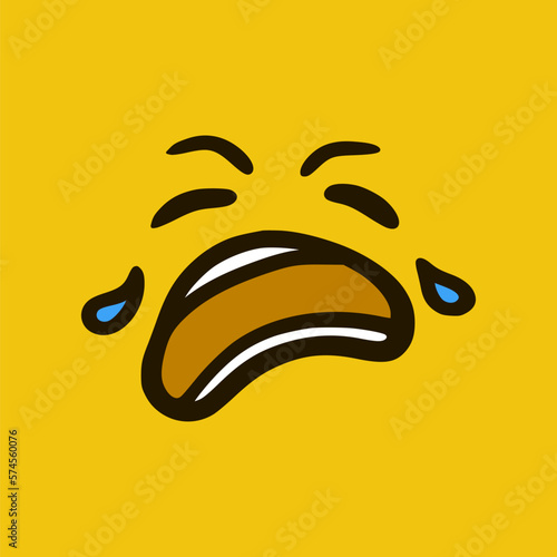 Crying face. Cartoon face expressions. Doodle characters mouth and eyes illustration.