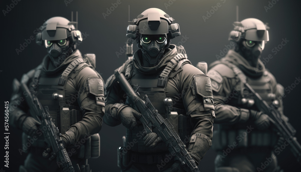 high detail 3d render of future soldiers generative ai