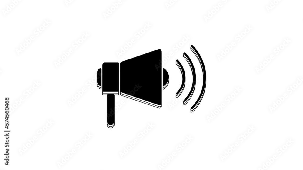 Black Megaphone icon isolated on white background. Loud speach alert concept. Bullhorn for Mouthpiece scream promotion. 4K Video motion graphic animation Black Megaphone icon isolated on white background. Loud speach alert concept. Bullhorn for Mouthpiece scream promotion. 4K Video motion graphic animation