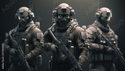 high detail 3d render of future soldiers generative ai