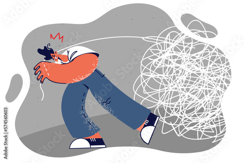 Man pulls large clot symbolizing problems from past that make it difficult to move forward
