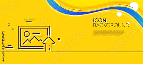 Upload photo line icon. Abstract yellow background. Image thumbnail sign. Picture placeholder symbol. Minimal upload photo line icon. Wave banner concept. Vector
