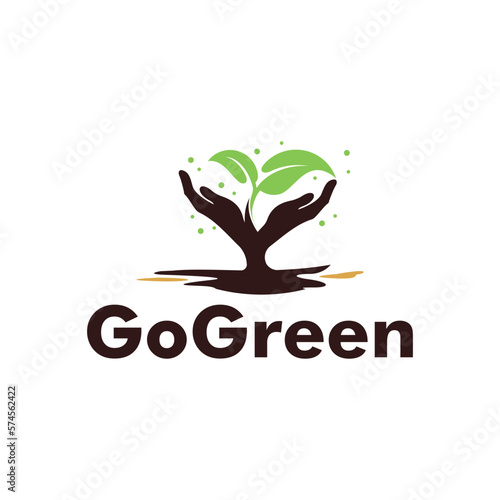 Eco Friendly Logo Design Template, Reforestation Logo Design Template, Go Green hand and tree seeds logo design template
