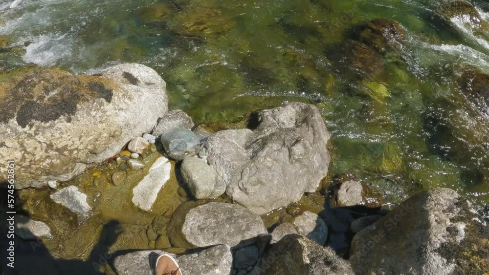 POV Walking on River Rocks with Scenic Rapids POV Walking on River Rocks with Scenic Rapids