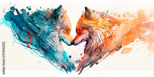 Two wolve love each other  cats kiss  print for you Generative AI