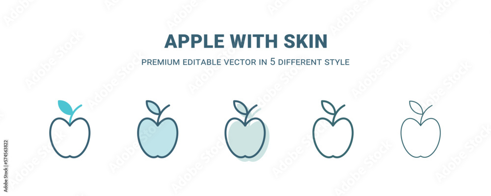 apple with skin icon in 5 different style. Outline, filled, two color, thin apple with skin icon isolated on white background. Editable vector can be used web and mobile apple with skin icon in 5 different style. Outline, filled, two color, thin apple with skin icon isolated on white background. Editable vector can be used web and mobile