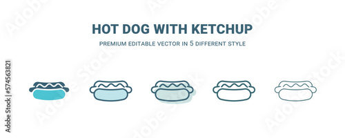 hot dog with ketchup icon in 5 different style. Outline, filled, two color, thin hot dog with ketchup icon isolated on white background. Editable vector can be used web and mobile