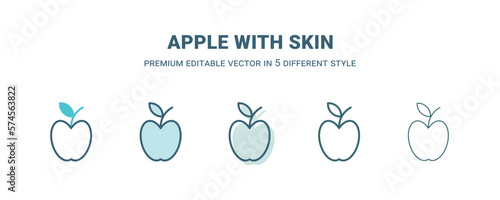 apple with skin icon in 5 different style. Outline, filled, two color, thin apple with skin icon isolated on white background. Editable vector can be used web and mobile