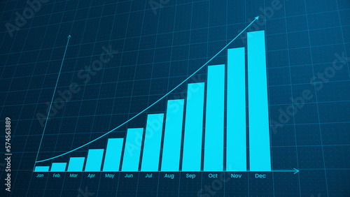 Bar chart for growing business progress by month. Developing company growth during the year. Computer  2D illustration. photo
