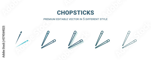 chopsticks icon in 5 different style. Outline, filled, two color, thin chopsticks icon isolated on white background. Editable vector can be used web and mobile