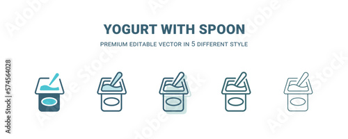 yogurt with spoon icon in 5 different style. Outline, filled, two color, thin yogurt with spoon icon isolated on white background. Editable vector can be used web and mobile