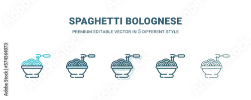 spaghetti bolognese icon in 5 different style. Outline, filled, two color, thin spaghetti bolognese icon isolated on white background. Editable vector can be used web and mobile