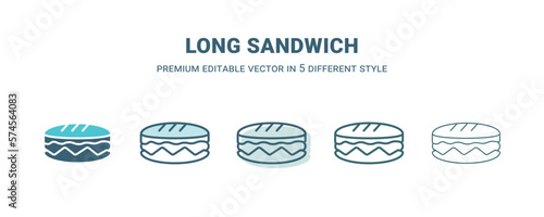 long sandwich icon in 5 different style. Outline, filled, two color, thin long sandwich icon isolated on white background. Editable vector can be used web and mobile