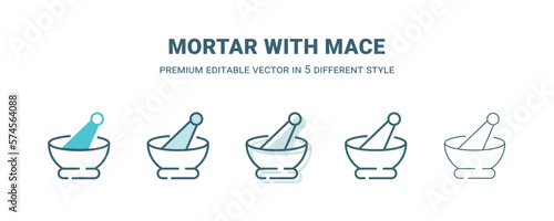 mortar with mace icon in 5 different style. Outline, filled, two color, thin mortar with mace icon isolated on white background. Editable vector can be used web and mobile