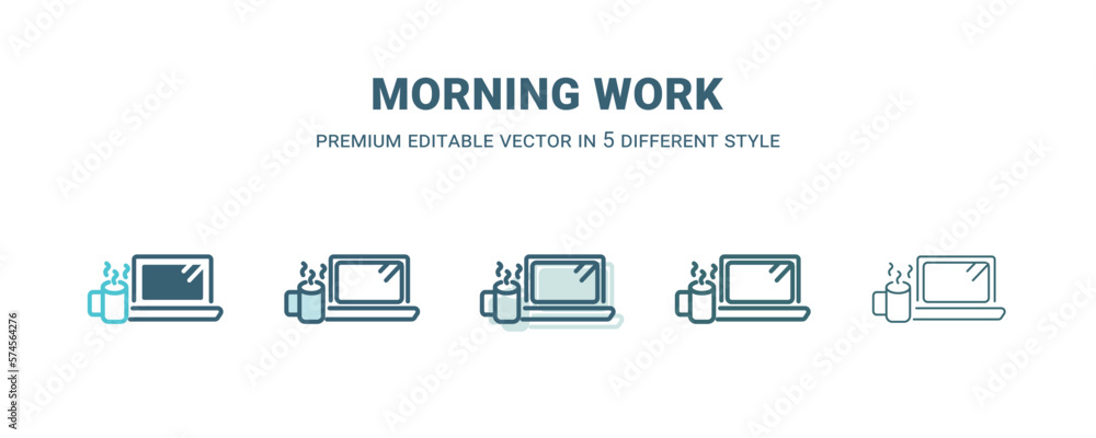 morning work icon in 5 different style. Outline, filled, two color, thin morning work icon isolated on white background. Editable vector can be used web and mobile morning work icon in 5 different style. Outline, filled, two color, thin morning work icon isolated on white background. Editable vector can be used web and mobile