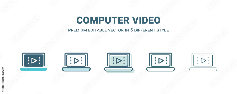 computer video icon in 5 different style. Outline, filled, two color, thin computer video icon isolated on white background. Editable vector can be used web and mobile computer video icon in 5 different style. Outline, filled, two color, thin computer video icon isolated on white background. Editable vector can be used web and mobile