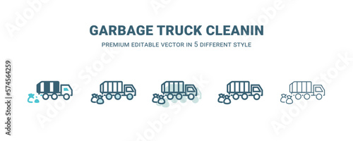 garbage truck cleanin icon in 5 different style. Outline, filled, two color, thin garbage truck cleanin icon isolated on white background. Editable vector can be used web and mobile