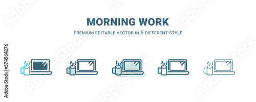morning work icon in 5 different style. Outline, filled, two color, thin morning work icon isolated on white background. Editable vector can be used web and mobile