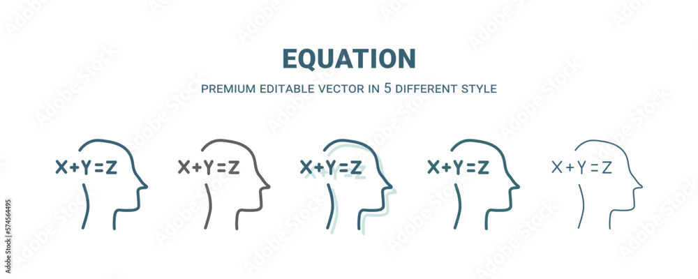 equation icon in 5 different style. Outline, filled, two color, thin equation icon isolated on white background. Editable vector can be used web and mobile