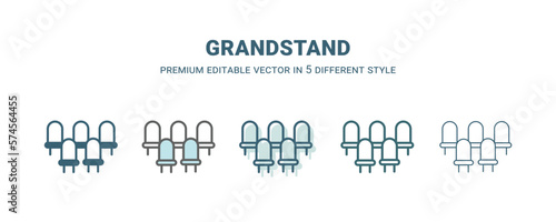 grandstand icon in 5 different style. Outline, filled, two color, thin grandstand icon isolated on white background. Editable vector can be used web and mobile