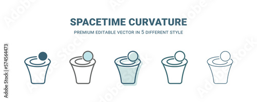 spacetime curvature icon in 5 different style. Outline  filled  two color  thin spacetime curvature icon isolated on white background. Editable vector can be used web and mobile