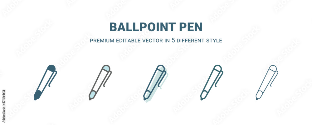 ballpoint pen icon in 5 different style. Outline, filled, two color, thin ballpoint pen icon isolated on white background. Editable vector can be used web and mobile ballpoint pen icon in 5 different style. Outline, filled, two color, thin ballpoint pen icon isolated on white background. Editable vector can be used web and mobile