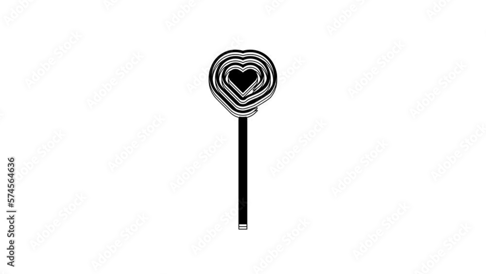 Black Lollipop icon isolated on white background. Candy sign. Food, delicious symbol. Valentines day. Love symbol. 4K Video motion graphic animation Black Lollipop icon isolated on white background. Candy sign. Food, delicious symbol. Valentines day. Love symbol. 4K Video motion graphic animation