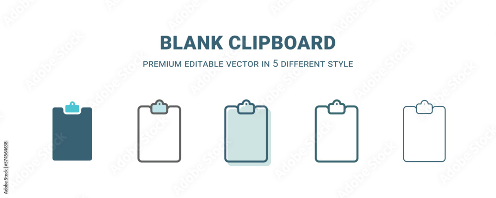 blank clipboard icon in 5 different style. Outline, filled, two color, thin blank clipboard icon isolated on white background. Editable vector can be used web and mobile blank clipboard icon in 5 different style. Outline, filled, two color, thin blank clipboard icon isolated on white background. Editable vector can be used web and mobile