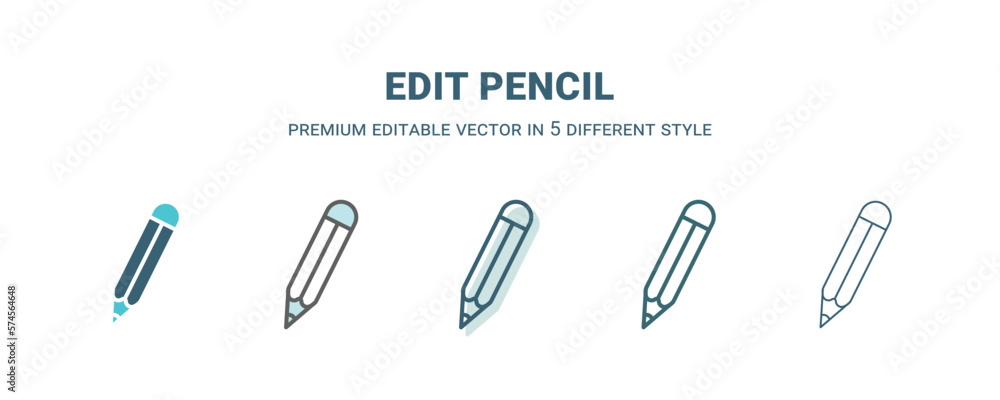 edit pencil icon in 5 different style. Outline, filled, two color, thin edit pencil icon isolated on white background. Editable vector can be used web and mobile edit pencil icon in 5 different style. Outline, filled, two color, thin edit pencil icon isolated on white background. Editable vector can be used web and mobile