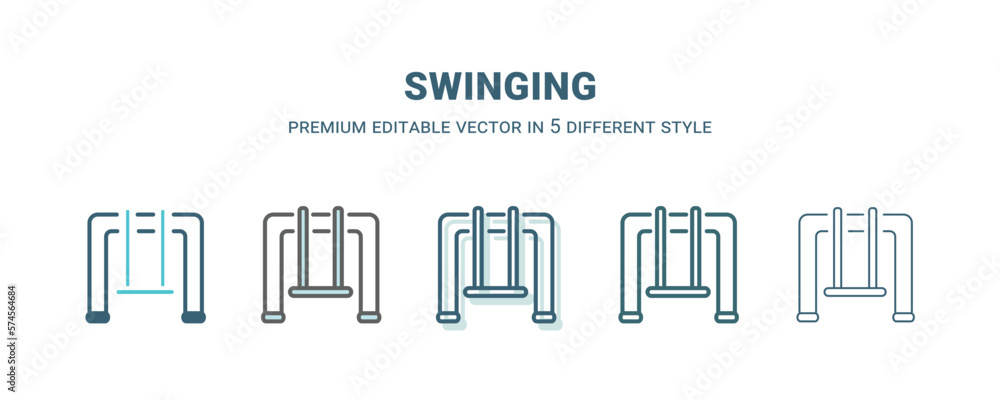 swinging icon in 5 different style. Outline, filled, two color, thin swinging icon isolated on white background. Editable vector can be used web and mobile