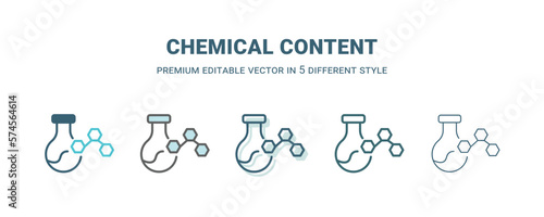 chemical content icon in 5 different style. Outline, filled, two color, thin chemical content icon isolated on white background. Editable vector can be used web and mobile