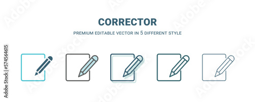 corrector icon in 5 different style. Outline, filled, two color, thin corrector icon isolated on white background. Editable vector can be used web and mobile