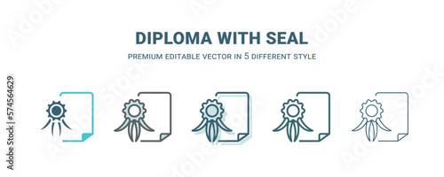 diploma with seal icon in 5 different style. Outline, filled, two color, thin diploma with seal icon isolated on white background. Editable vector can be used web and mobile