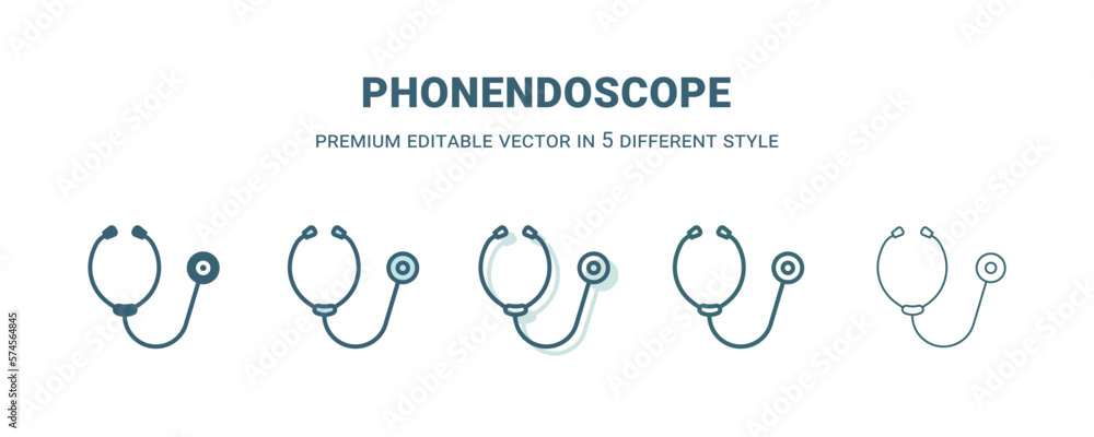 phonendoscope icon in 5 different style. Outline, filled, two color, thin phonendoscope icon isolated on white background. Editable vector can be used web and mobile phonendoscope icon in 5 different style. Outline, filled, two color, thin phonendoscope icon isolated on white background. Editable vector can be used web and mobile