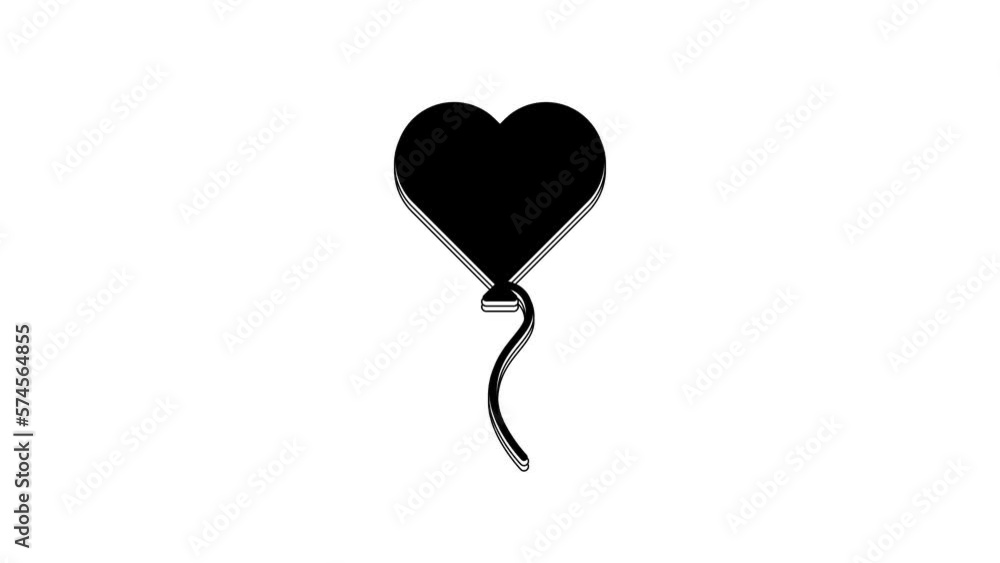 Black Balloon in form of heart with ribbon icon isolated on white background. Valentines day symbol. 4K Video motion graphic animation Black Balloon in form of heart with ribbon icon isolated on white background. Valentines day symbol. 4K Video motion graphic animation