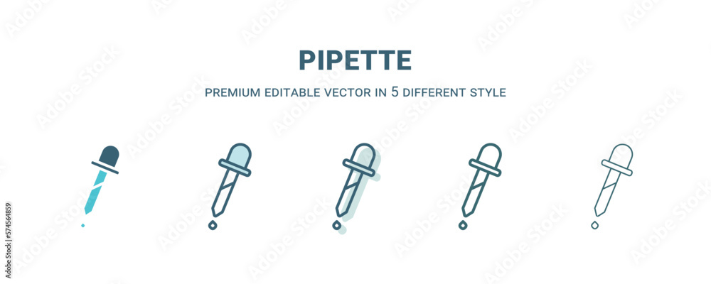 pipette icon in 5 different style. Outline, filled, two color, thin pipette icon isolated on white background. Editable vector can be used web and mobile pipette icon in 5 different style. Outline, filled, two color, thin pipette icon isolated on white background. Editable vector can be used web and mobile
