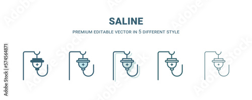 saline icon in 5 different style. Outline, filled, two color, thin saline icon isolated on white background. Editable vector can be used web and mobile