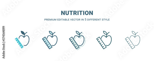 nutrition icon in 5 different style. Outline, filled, two color, thin nutrition icon isolated on white background. Editable vector can be used web and mobile