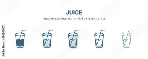 juice icon in 5 different style. Outline  filled  two color  thin juice icon isolated on white background. Editable vector can be used web and mobile