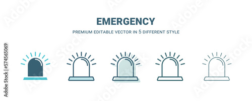 emergency icon in 5 different style. Outline  filled  two color  thin emergency icon isolated on white background. Editable vector can be used web and mobile