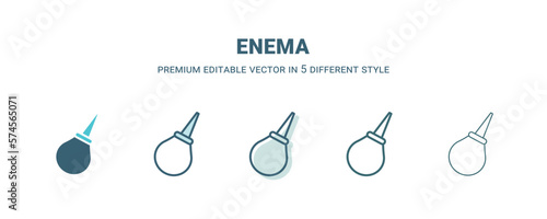 enema icon in 5 different style. Outline, filled, two color, thin enema icon isolated on white background. Editable vector can be used web and mobile