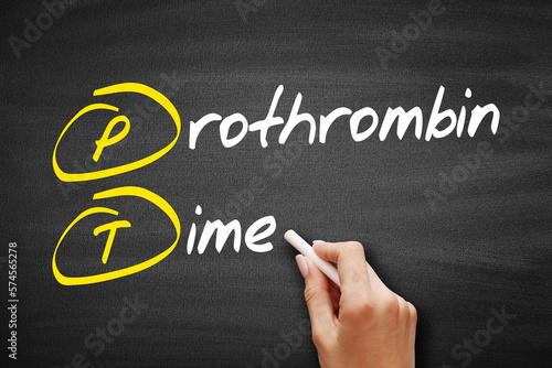 PT - Prothrombin Time acronym, concept on blackboard photo