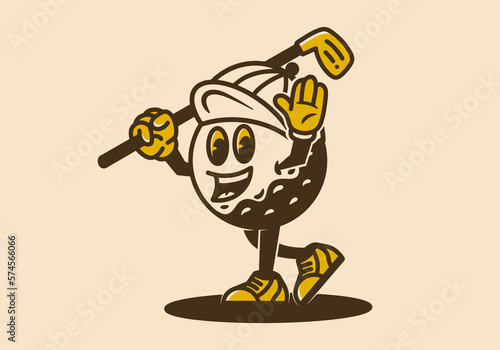 Mascot character of golf ball holding a golf stick © Adipra