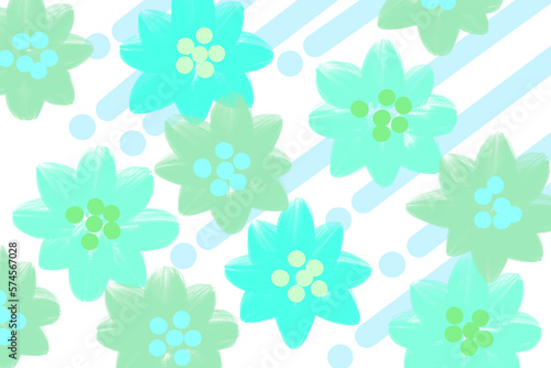 梅雨と大きな花　爽やか　手描きイラスト　雨　水滴　青系　水色